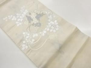 銀駒刺繍　雪輪に組紐・萩・草花模様名古屋帯